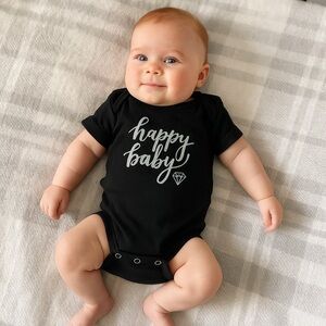 Custom Rabbit Skins Happy Baby Short Sleeve Onesie Bodysuit Black Newborn